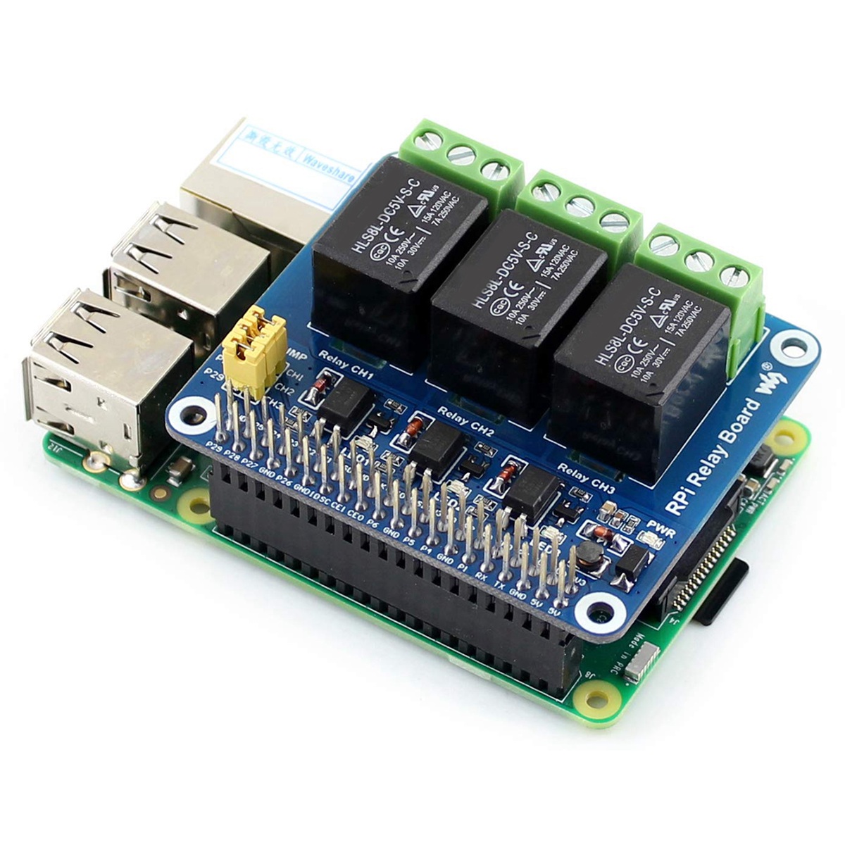 Raspberry Pi Kit - Waveshare 5V 3-Channel Relay Module Expansion